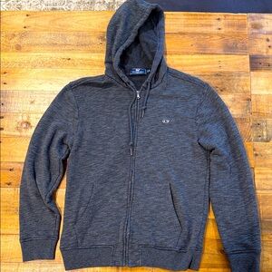Vineyard Vines Men's Dark Gray Zip-Up Terry Hoodie- Medium